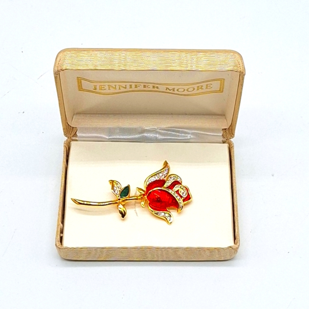 Vintage Jennifer Moore Enamel Rose Brooch‎ MB